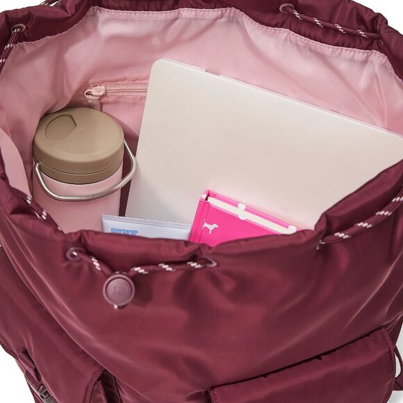 PINK Nylon Cargo Backpack Red Wine Burgundy Black Goth - Picture 6 of 8